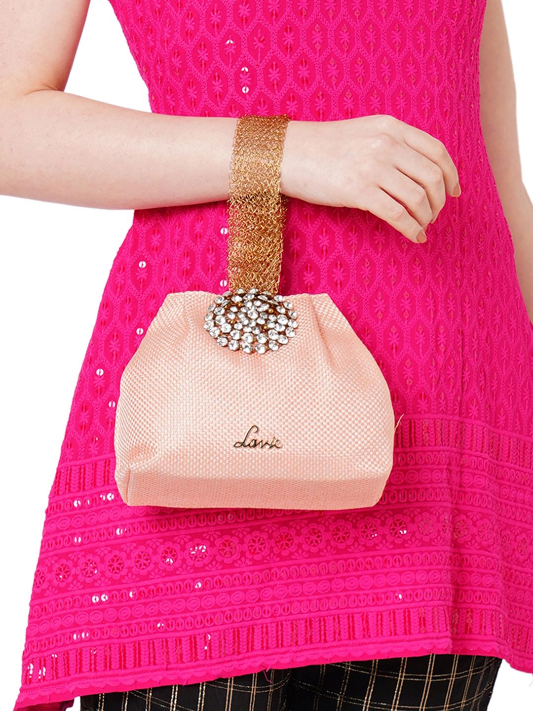 Lavie Tiana Pink & White Embellished Potli-picture-12