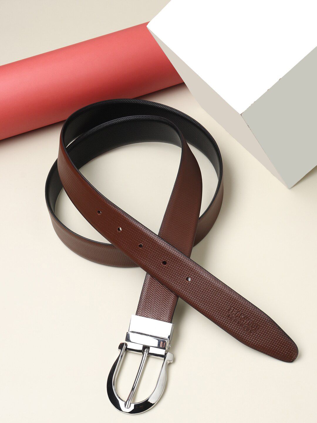 Teakwood Leathers Men Black Textured Leather Reversible Formal Belt-picture-36