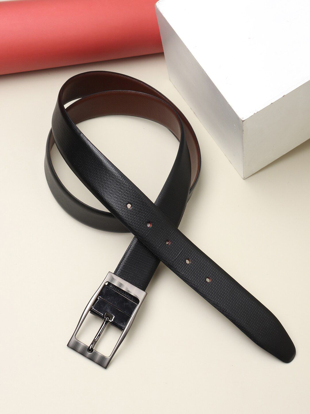 Teakwood Leathers Men Black Textured Leather Formal Belt-picture-27