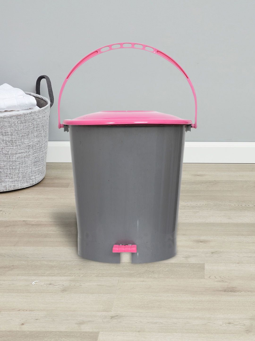 Kuber Industries Set Of 2 Grey & Pink Pedal Dustbin With Handle-picture-38