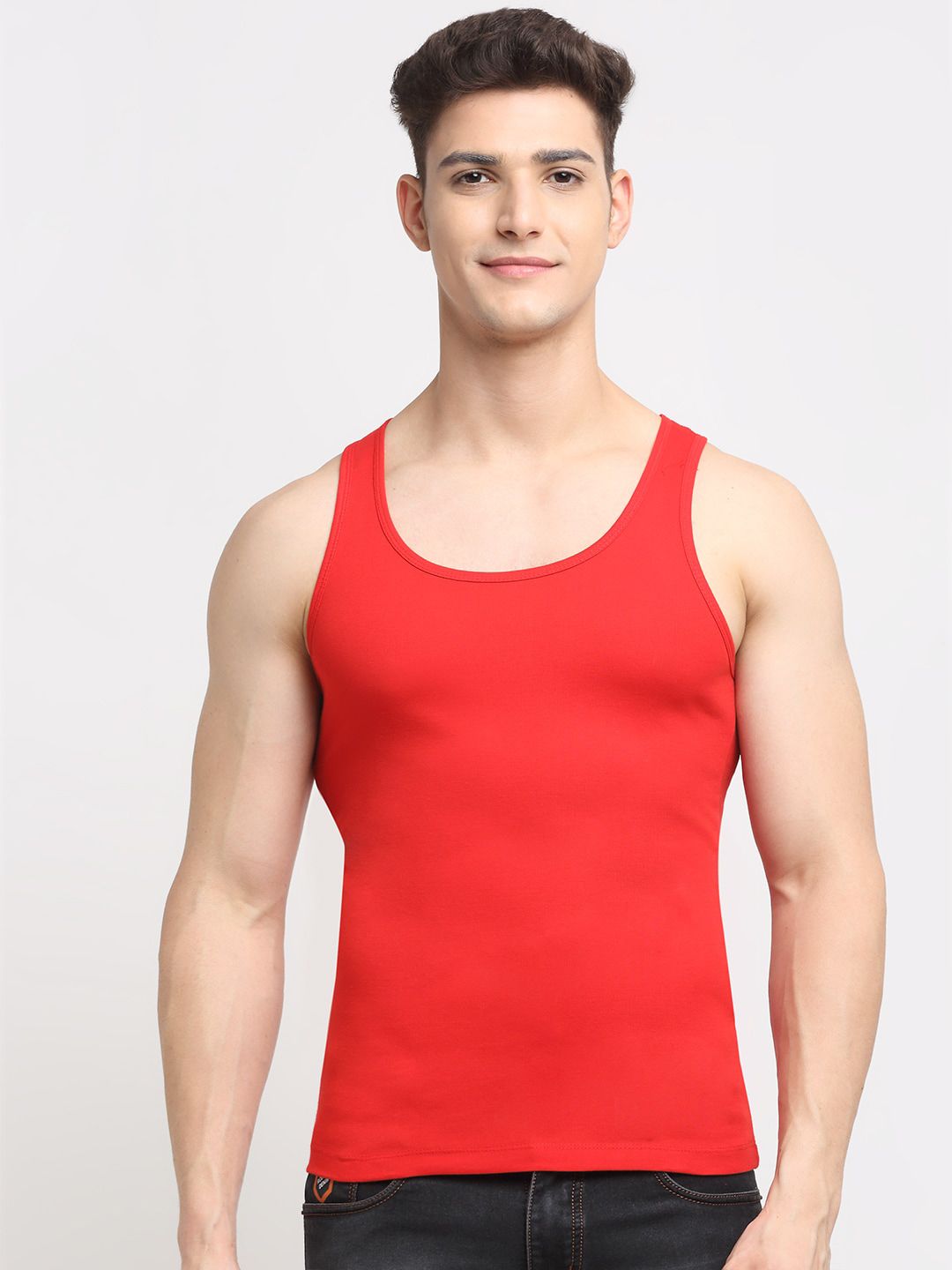 Friskers Men Red Solid Pure Cotton Basic Innerwear Vest RR-03-S-picture-16