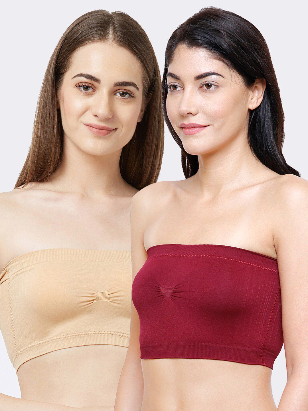 FashionRack Maroon & Beige Lightly Padded Non-Wired Bandeau Bra