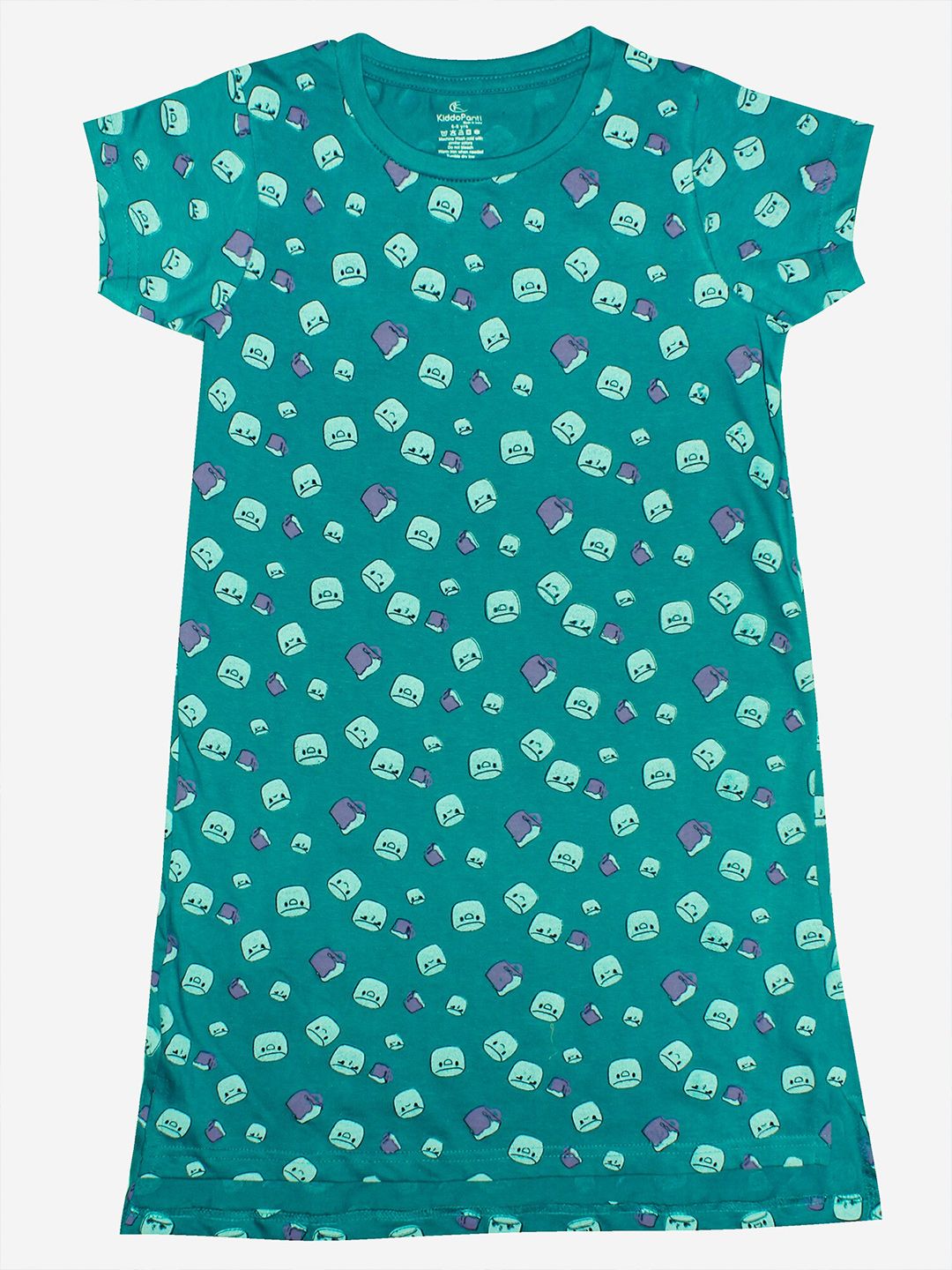 KiddoPanti Girls Teal Printed Pure Cotton Nightdress-picture-32