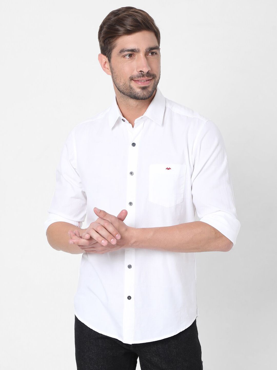 Mufti white slim store fit hooded shirt