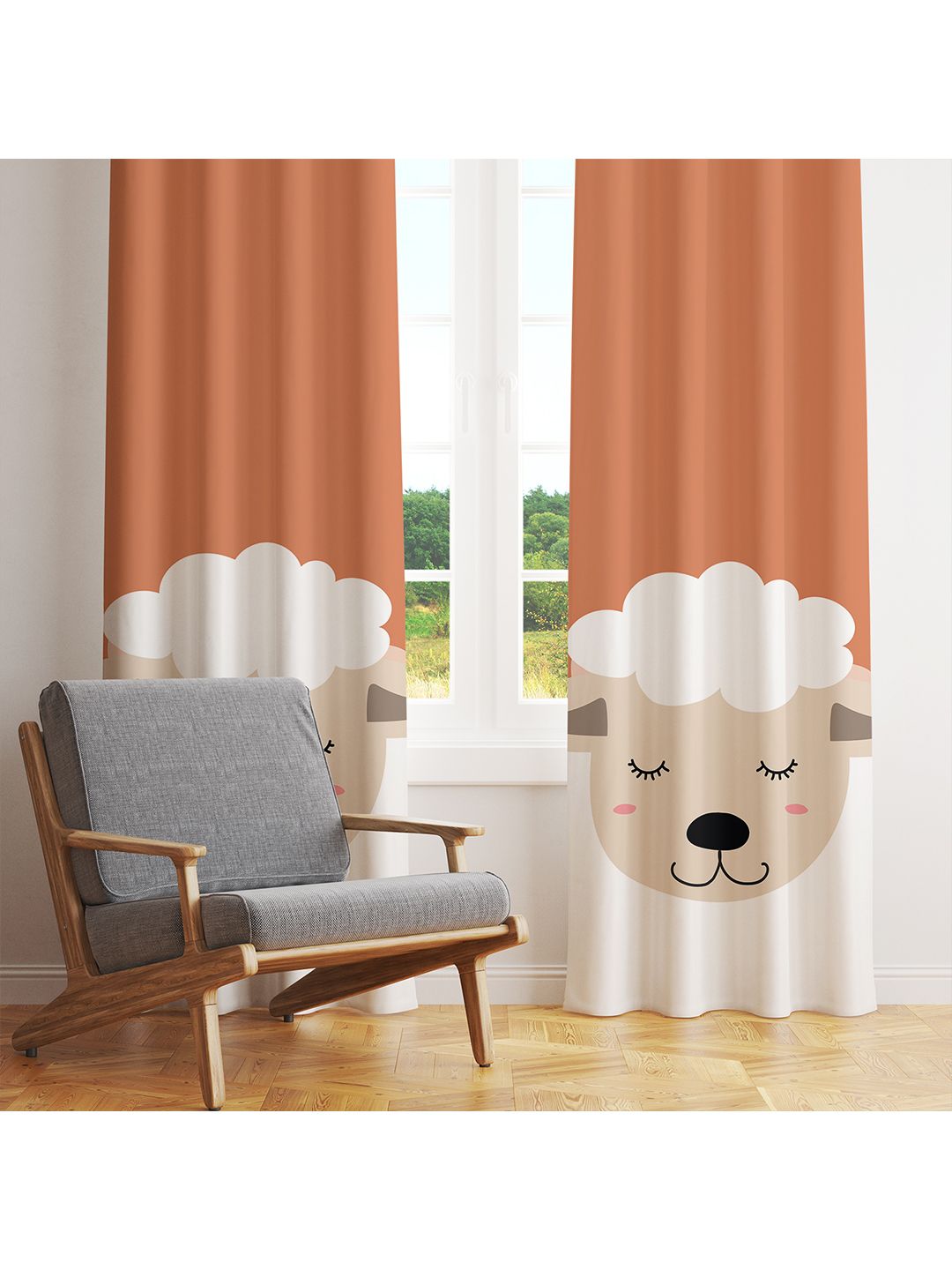 STYBUZZ Brown & White Set of 2 Printed Room Darkening Door Curtain-picture-10
