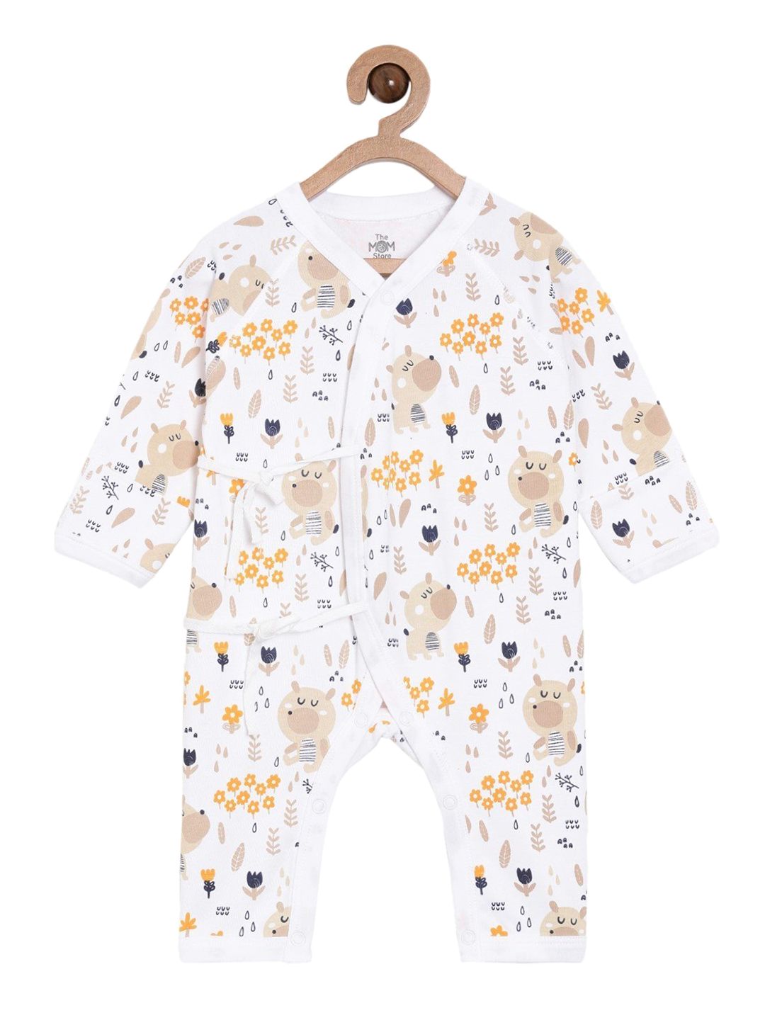 The Mom Store Kids White & Orange Printed Pure Cotton Rompers