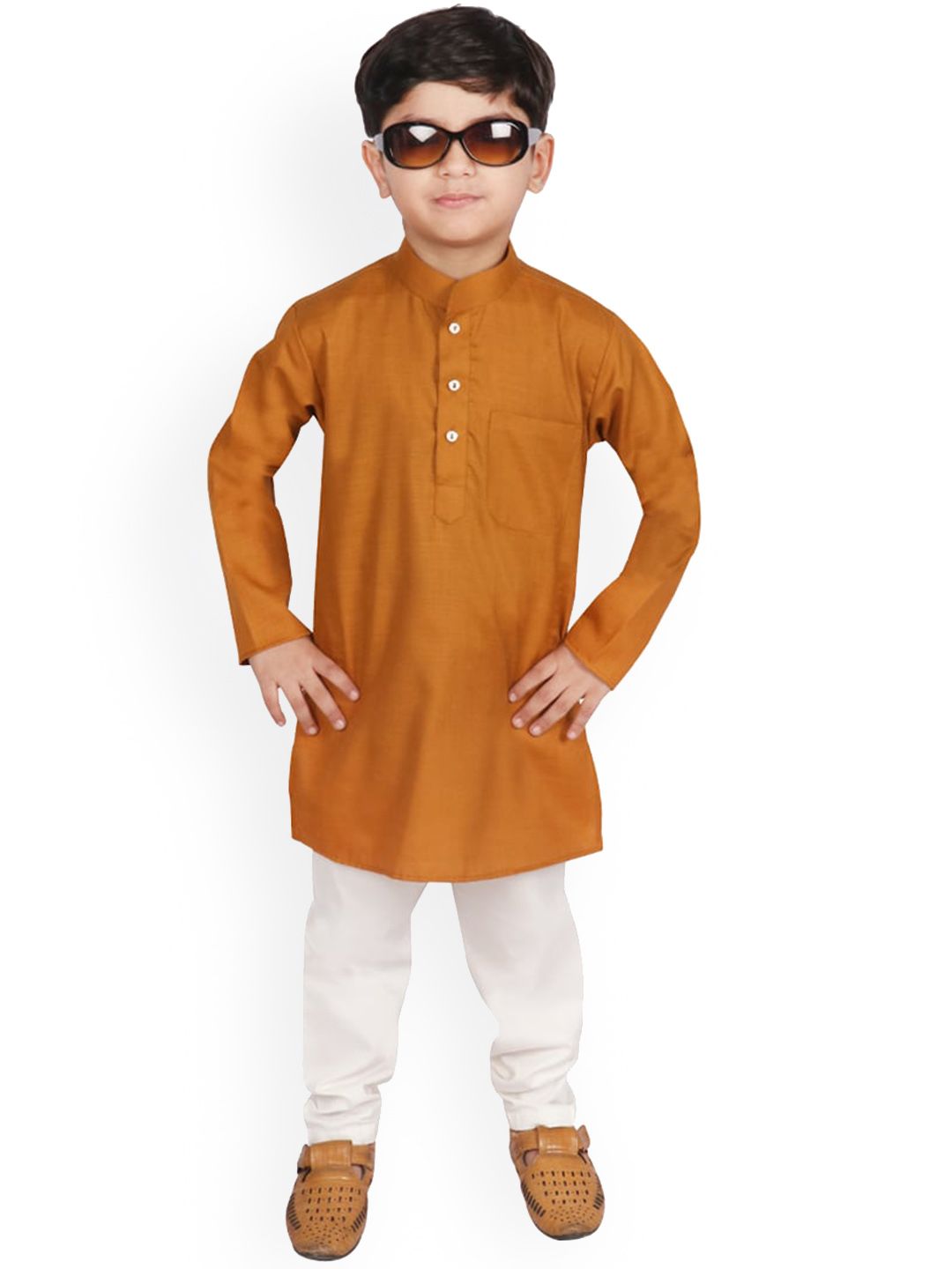 SG YUVRAJ Boys Gold-Toned Striped Kurta with Trousers-picture-43