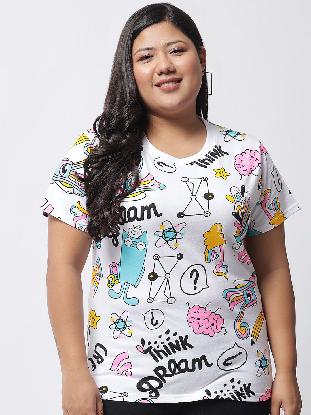 BEYOUND SIZE - THE DRY STATE Plus Size Women White & Pink Printed T-shirt-picture-33
