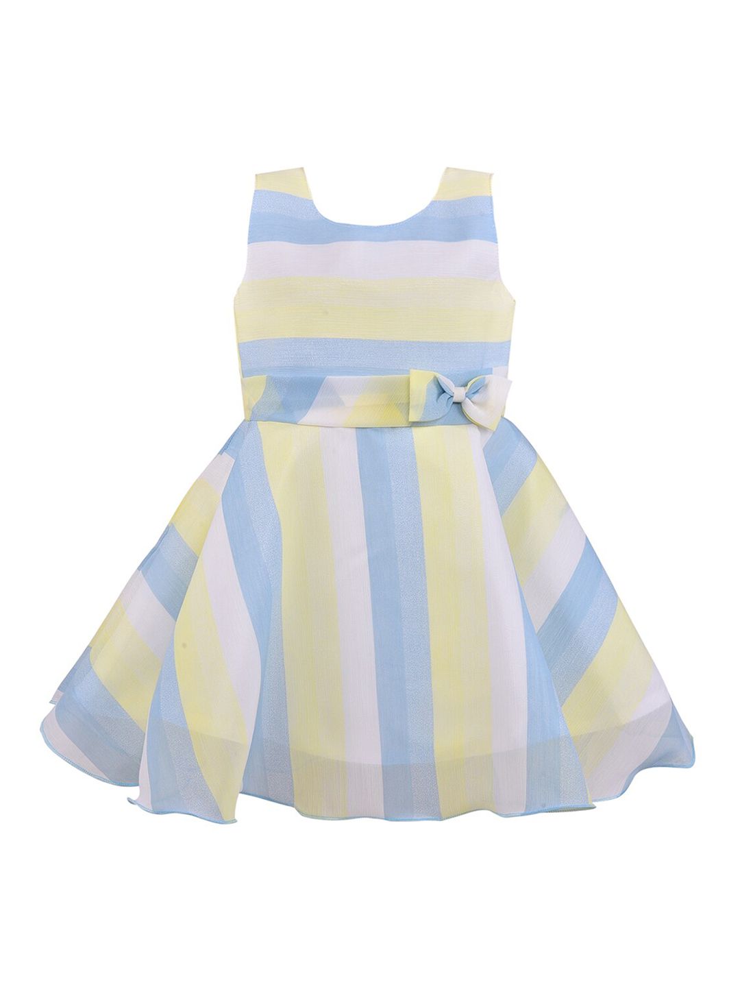 Wish Karo Blue & Yellow Striped Georgette Dress-picture-32