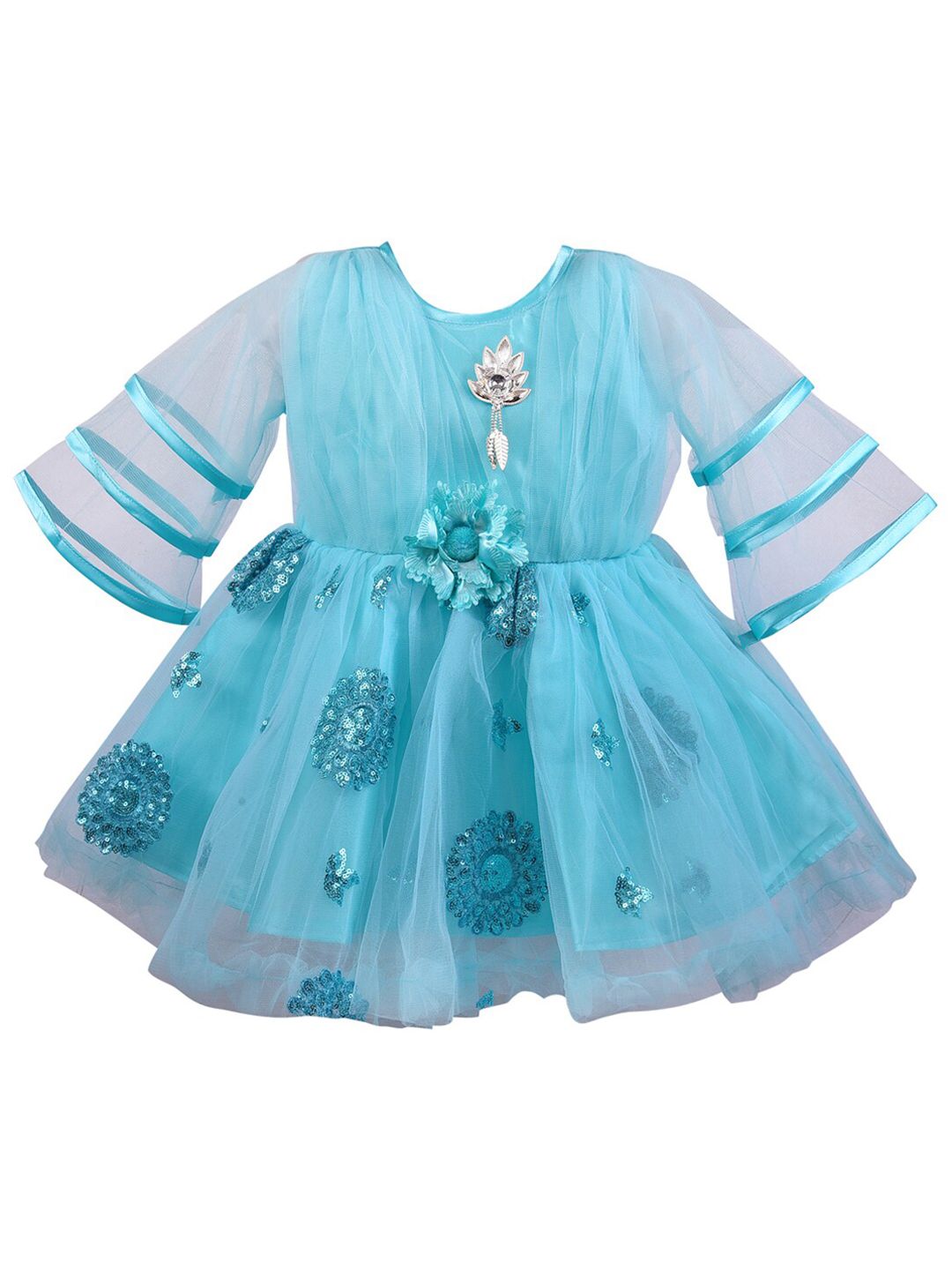 Wish Karo Green Embellished Net Fit & Flare Dress-picture-25