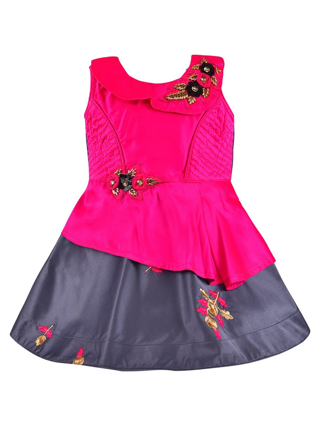 Wish Karo Pink & Navy Blue Embellished Embroidered Satin Dress-picture-17