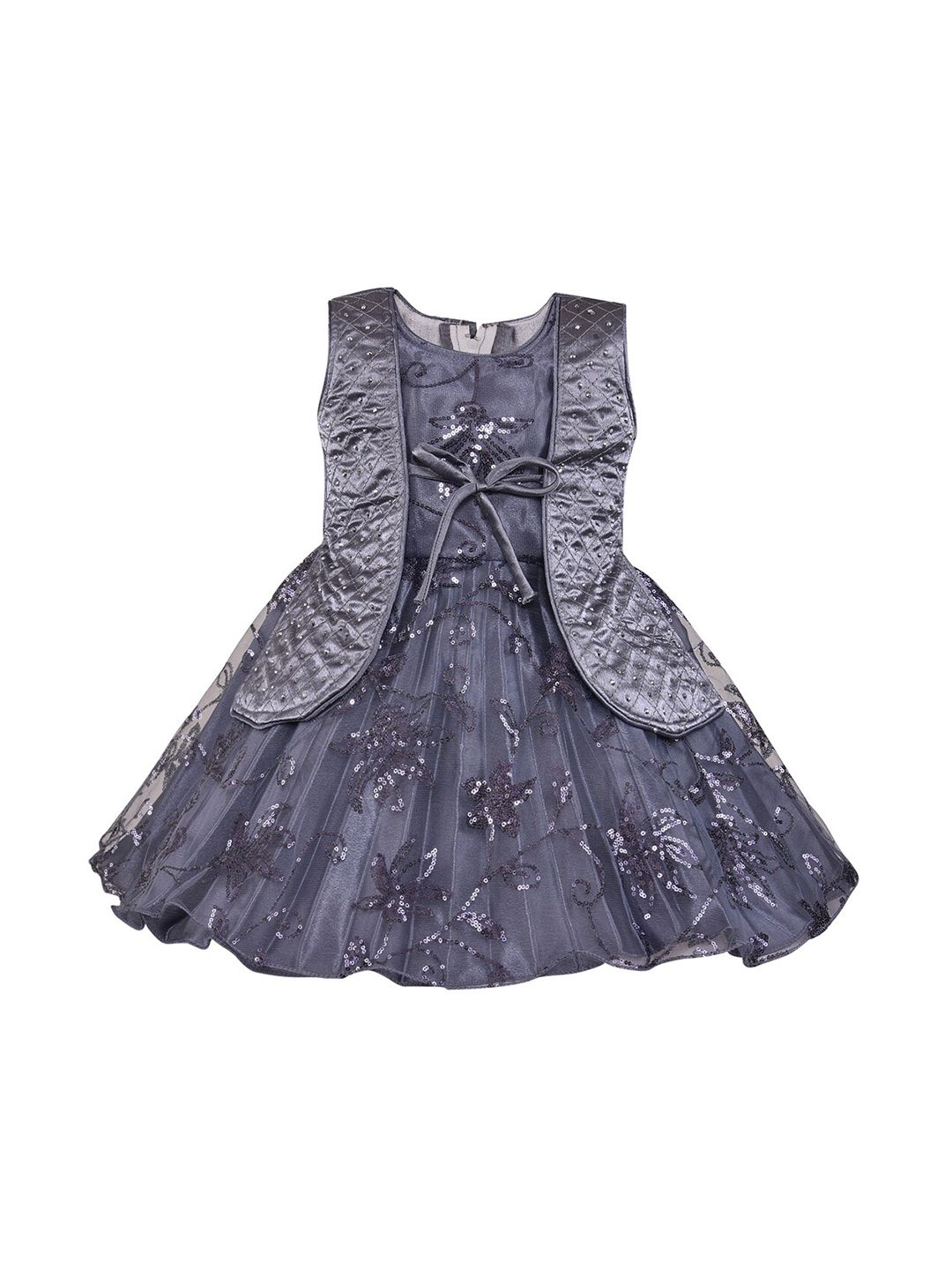 Wish Karo Girls Grey Embellished Fit & Flare Net Dress-picture-19