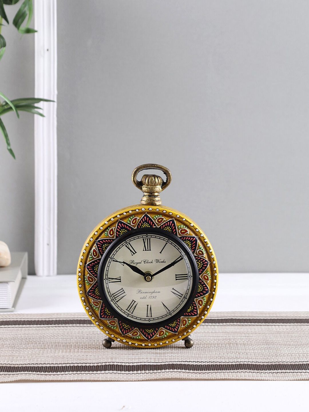 Aapno Rajasthan Blue & Mustard Textured Traditional Table Clock-image-9