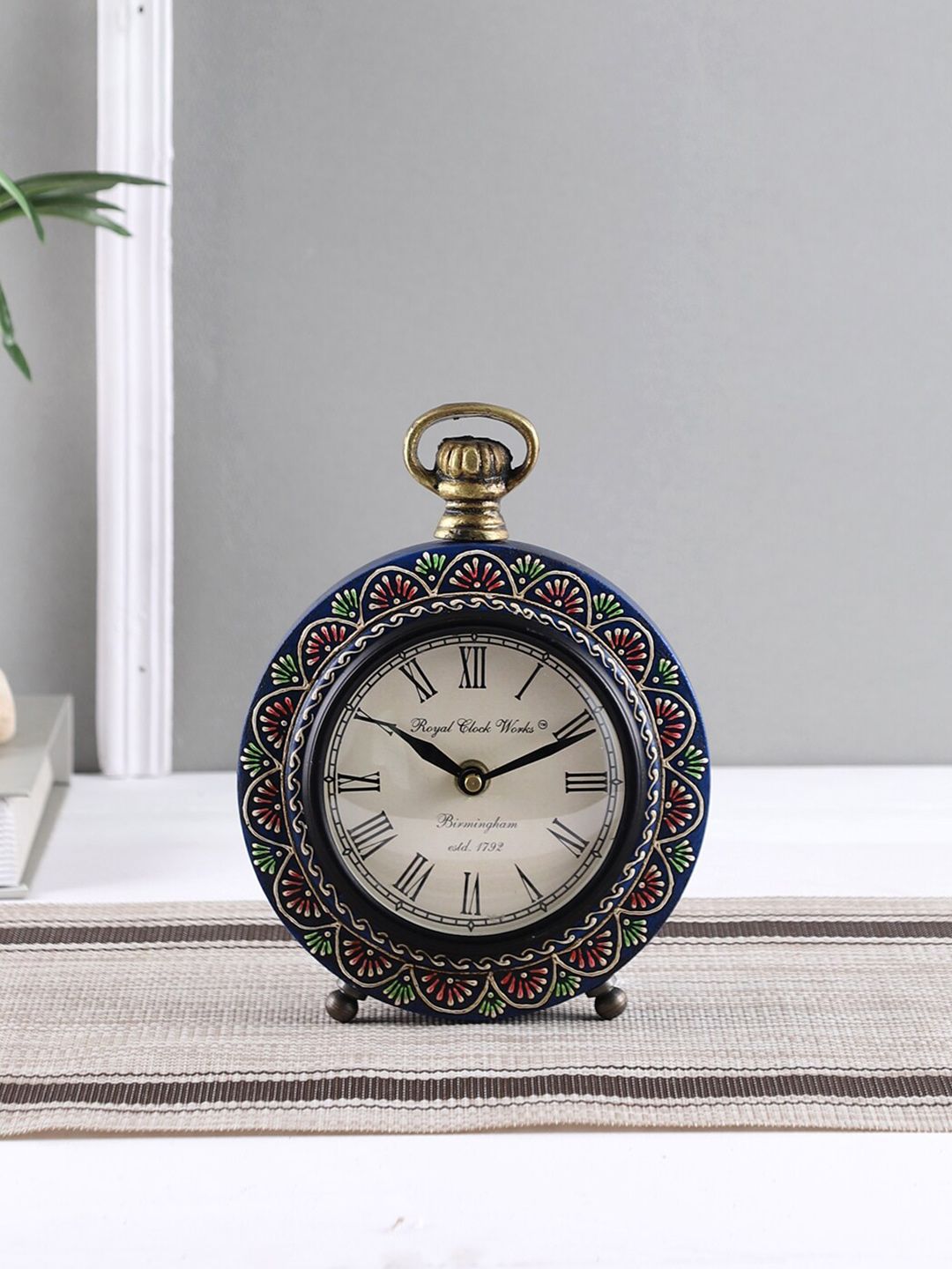 Aapno Rajasthan Blue & Green Textured Traditional Table Clock-picture-49