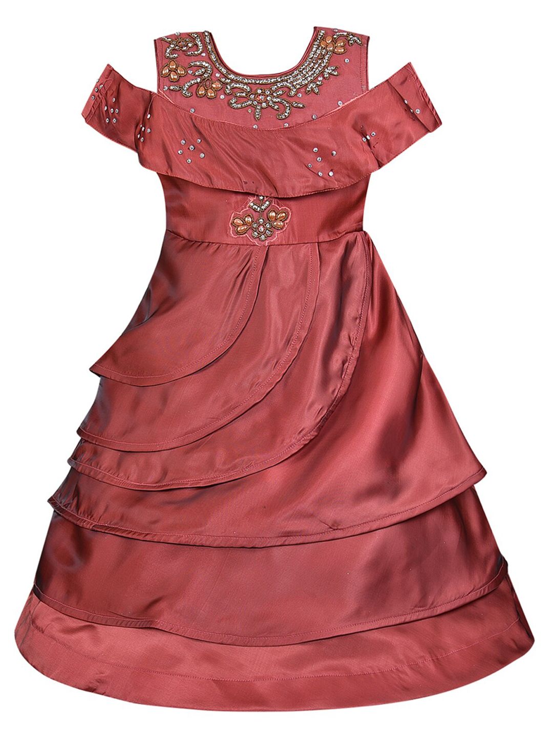 Wish Karo Brown Embellished Satin Dress-picture-32