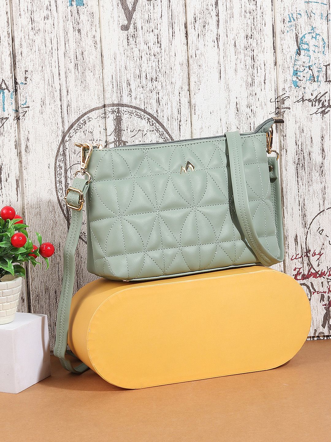 Metro Green Oversized Structured Sling Bag with Quilted-picture-11