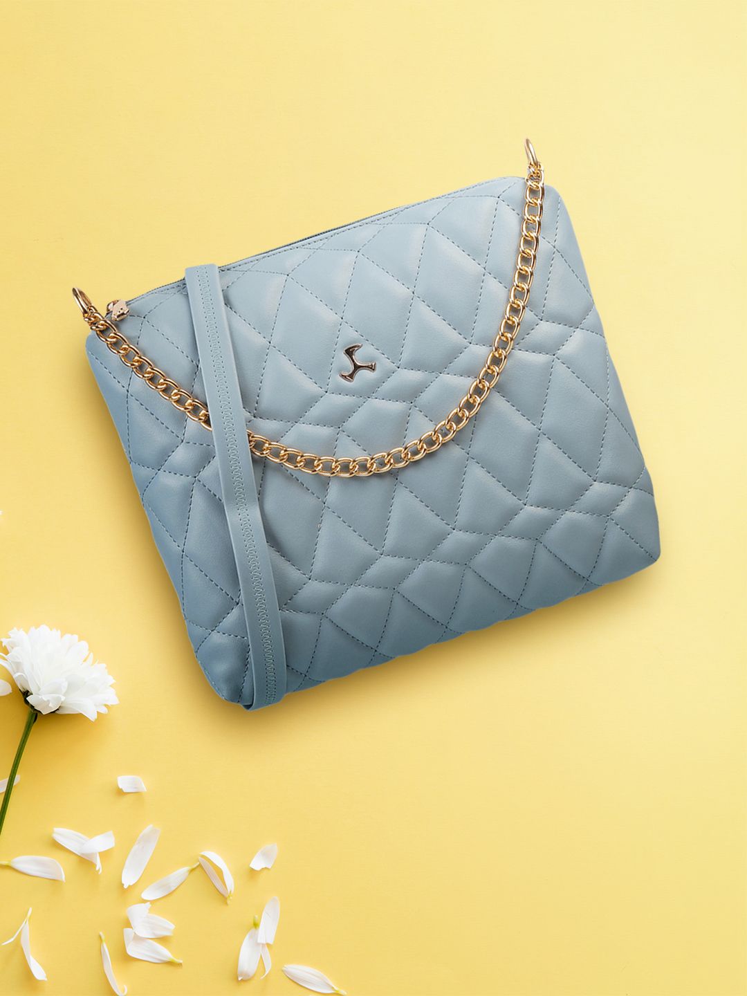 Mochi Blue Geometric Textured Structured Sling Bag-picture-20