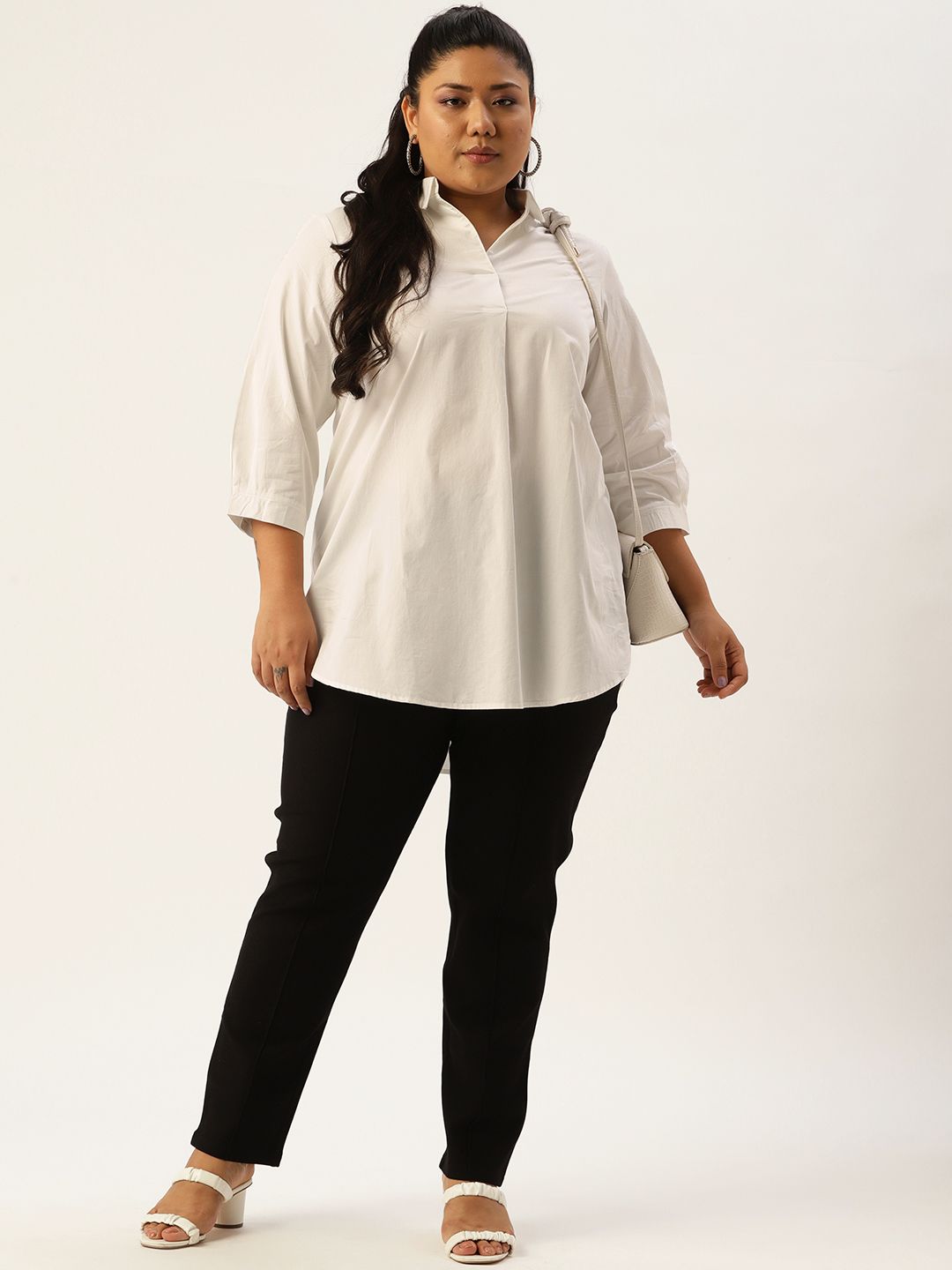 Buy Amydus Amydus Women Plus Size White Satin Shirt Style Longline Top at  Redfynd