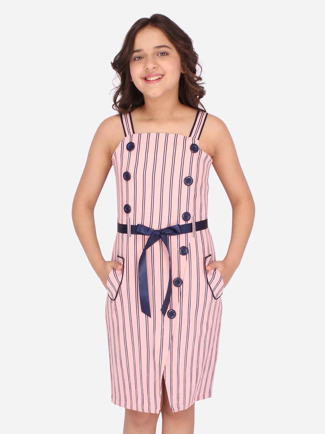 CUTECUMBER Girls Pink Striped Sheath Dress-picture-17
