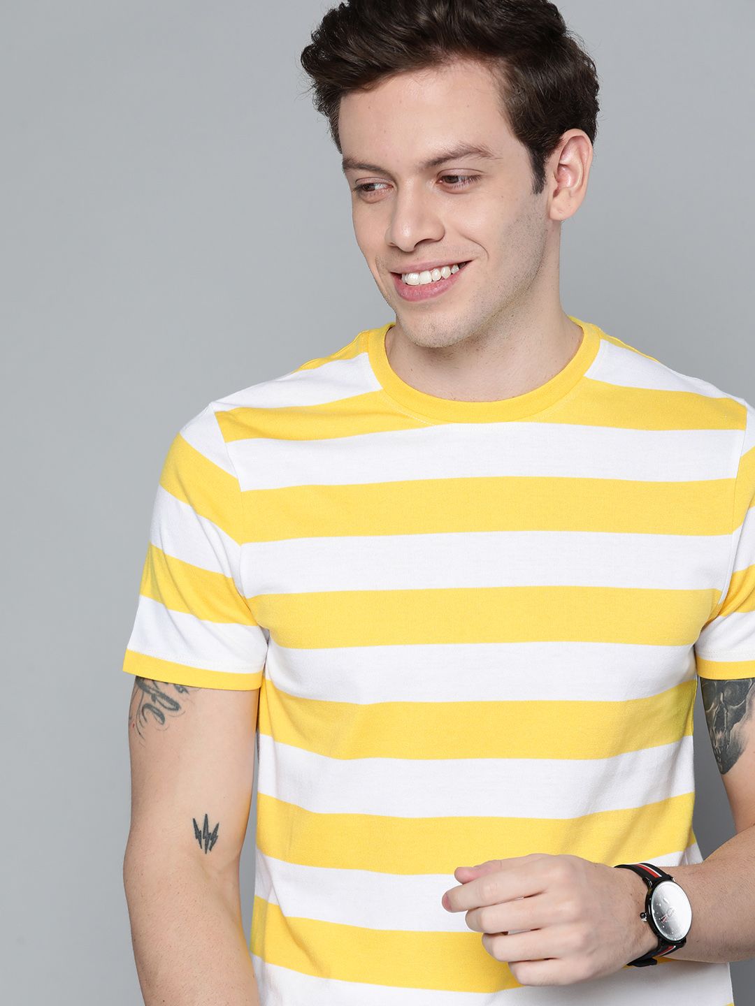 Mast & Harbour Men Yellow & White Striped T-shirt-picture-17
