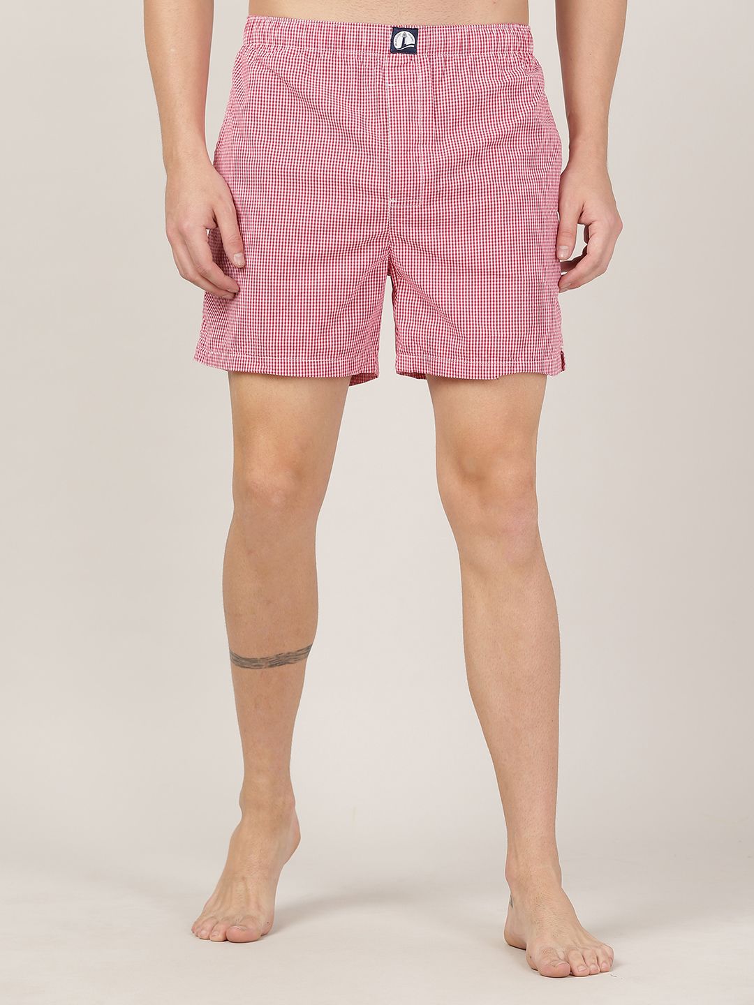 MERCHANT MARINE Men Pink Checked Pure Cotton Boxers-picture-13