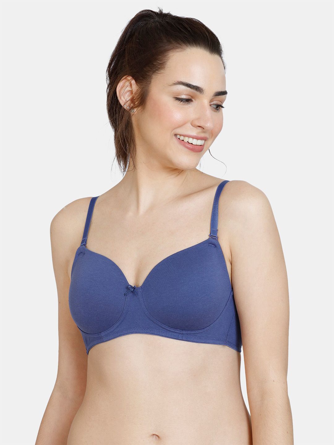 Buy Wunderlove Plain Blue Pleated Bra from Westside