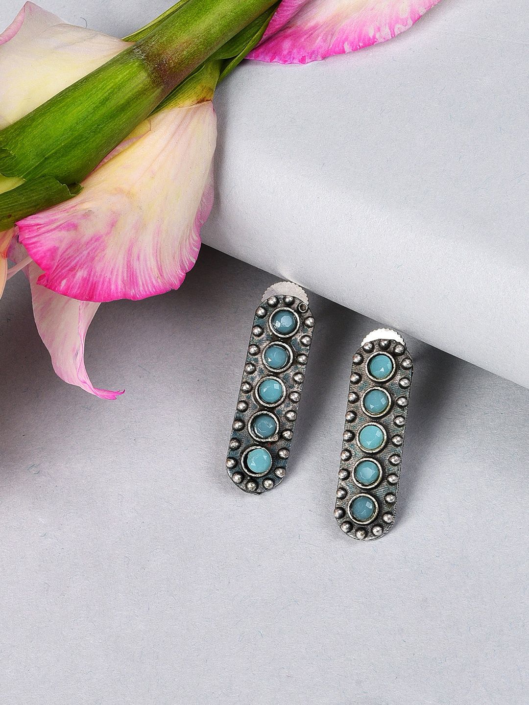 SOHI Silver-Toned Contemporary Drop Earrings-image-21