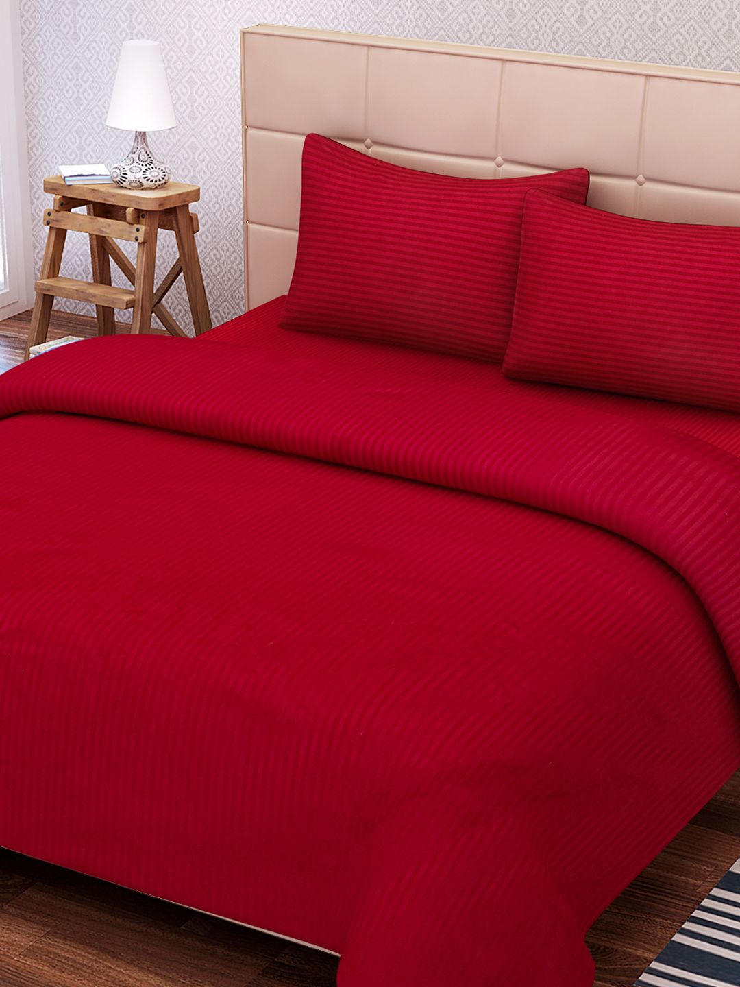 SEJ by Nisha Gupta Maroon 220 TC Fine Cotton Queen Bedsheet with 2 Pillow Covers-picture-17