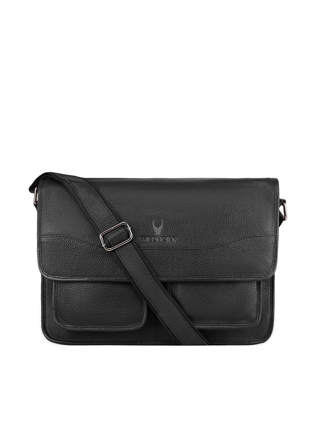 WildHorn Men Black Genuine Leather Messenger Bag-picture-10