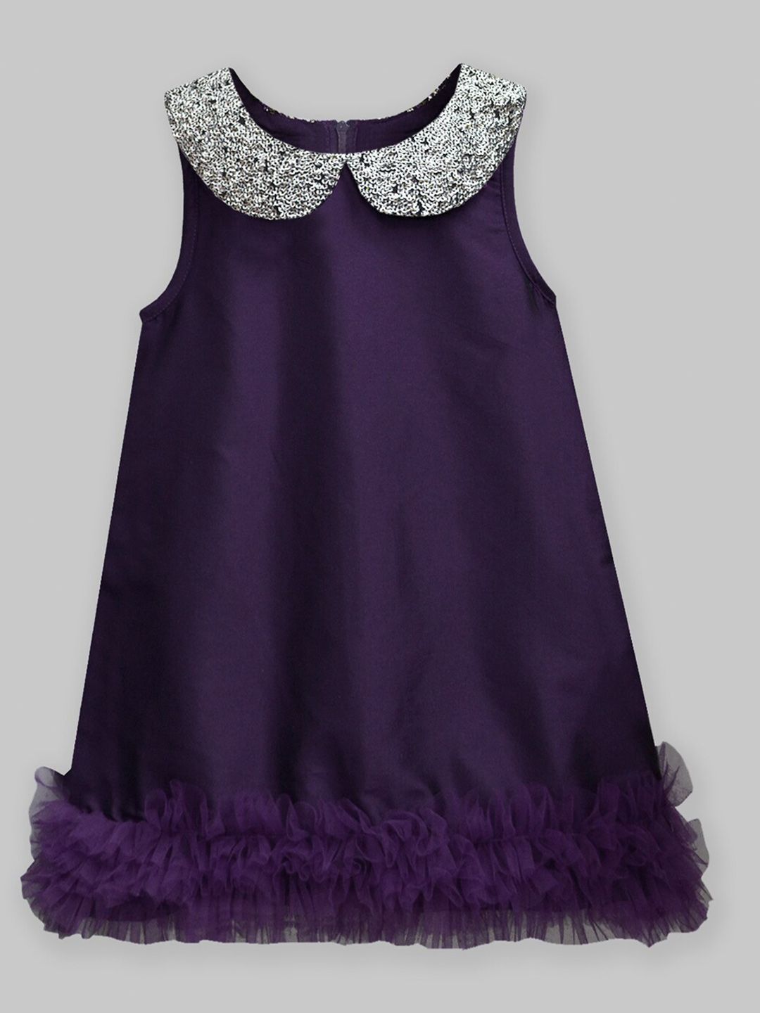 A.T.U.N. Girls Purple Embellished Peter Pan Collar A-Line Dress-picture-16