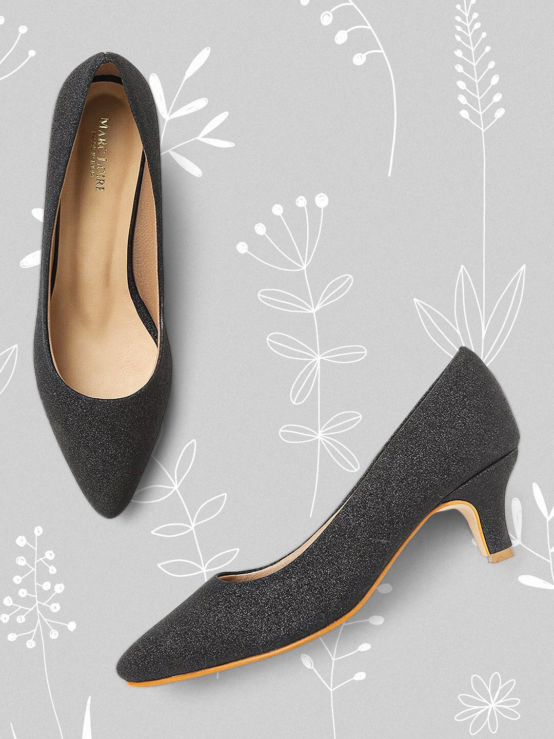 Marc Loire Women Black Embellished PU Kitten Pumps-picture-33