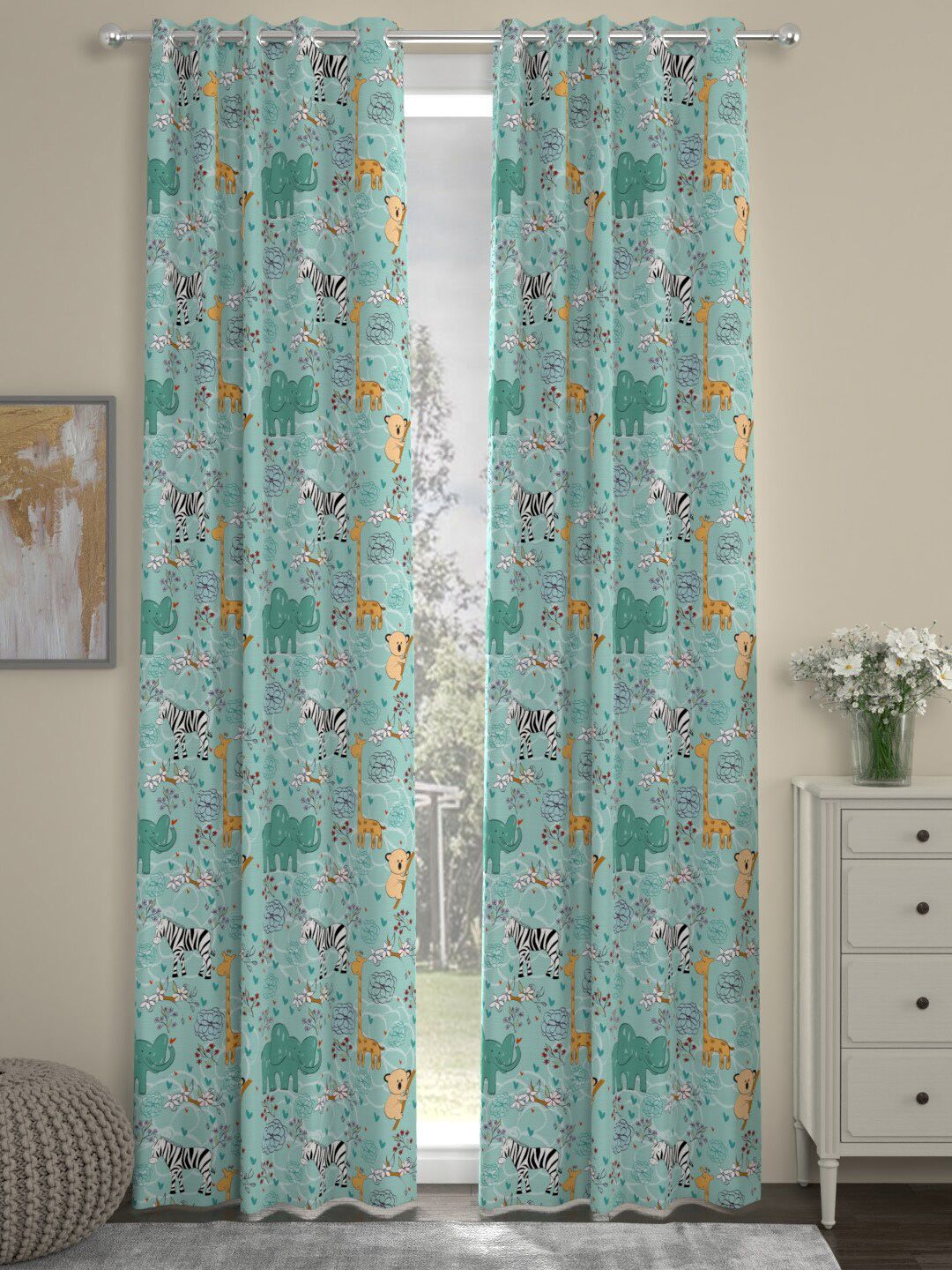 ROSARA HOME Set of 2 Teal Printed Door Curtain-picture-35