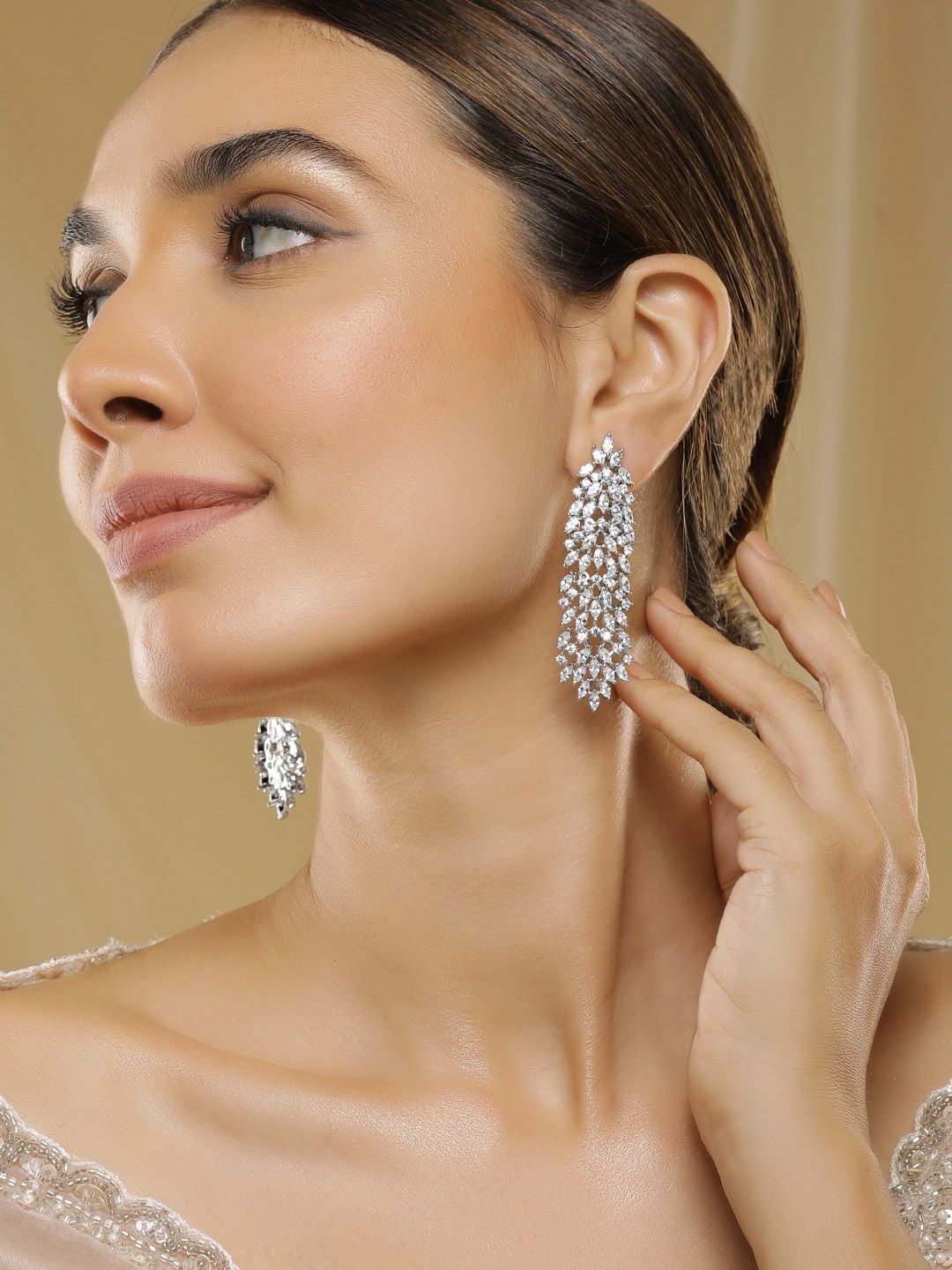 Rubans Silver-Toned Teardrop Shaped Drop Earrings-image-14