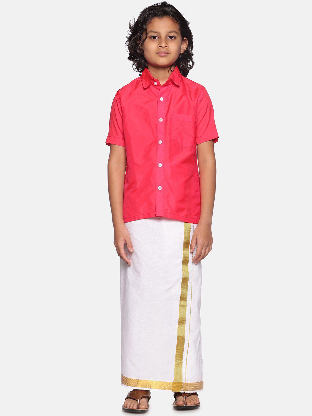 Sethukrishna Boys Rose & White Shirt with Dhoti-picture-40