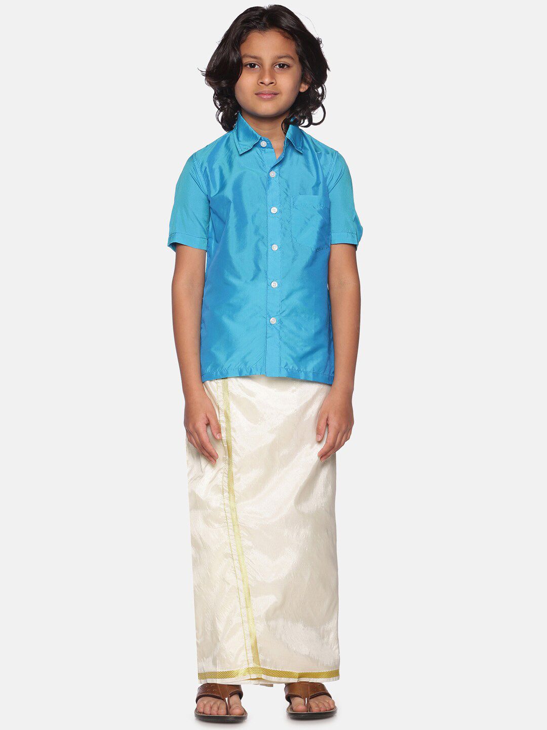 Sethukrishna Boys Turquoise Blue & White Shirt with Dhoti-picture-12
