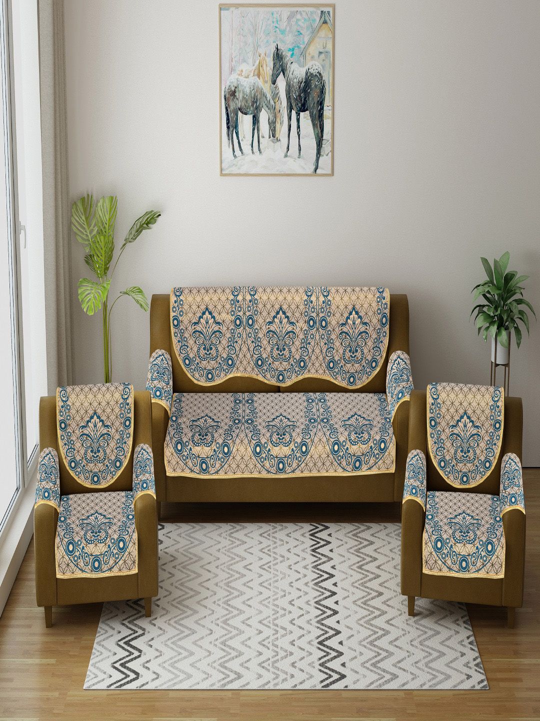 MULTITEX Blue & Cream-Colored Ethnic Motifs Printed Set of 16-Pieces Sofa Covers-picture-28