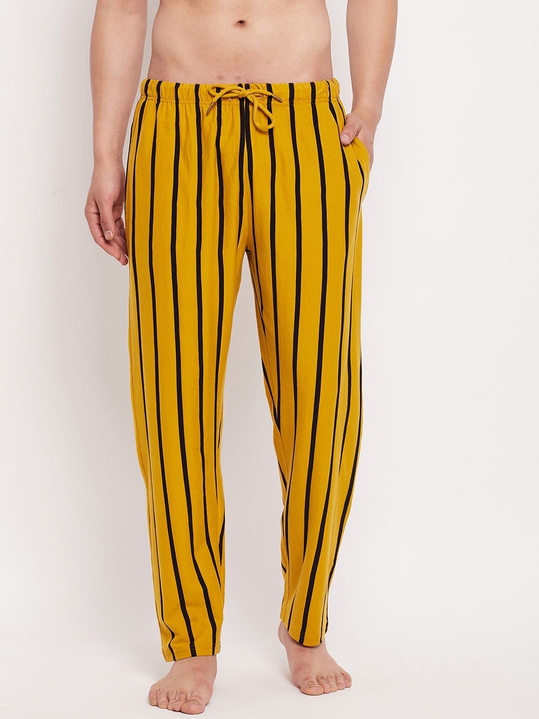 Hypernation Men Mustard Yellow Striped Cotton Lounge Cotton-picture-29