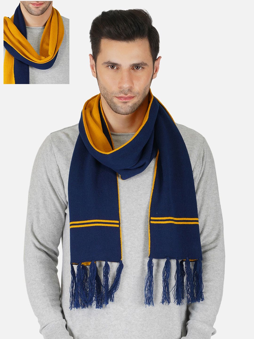 JoE Hazel Men Blue & Yellow Solid Mufflers-picture-26