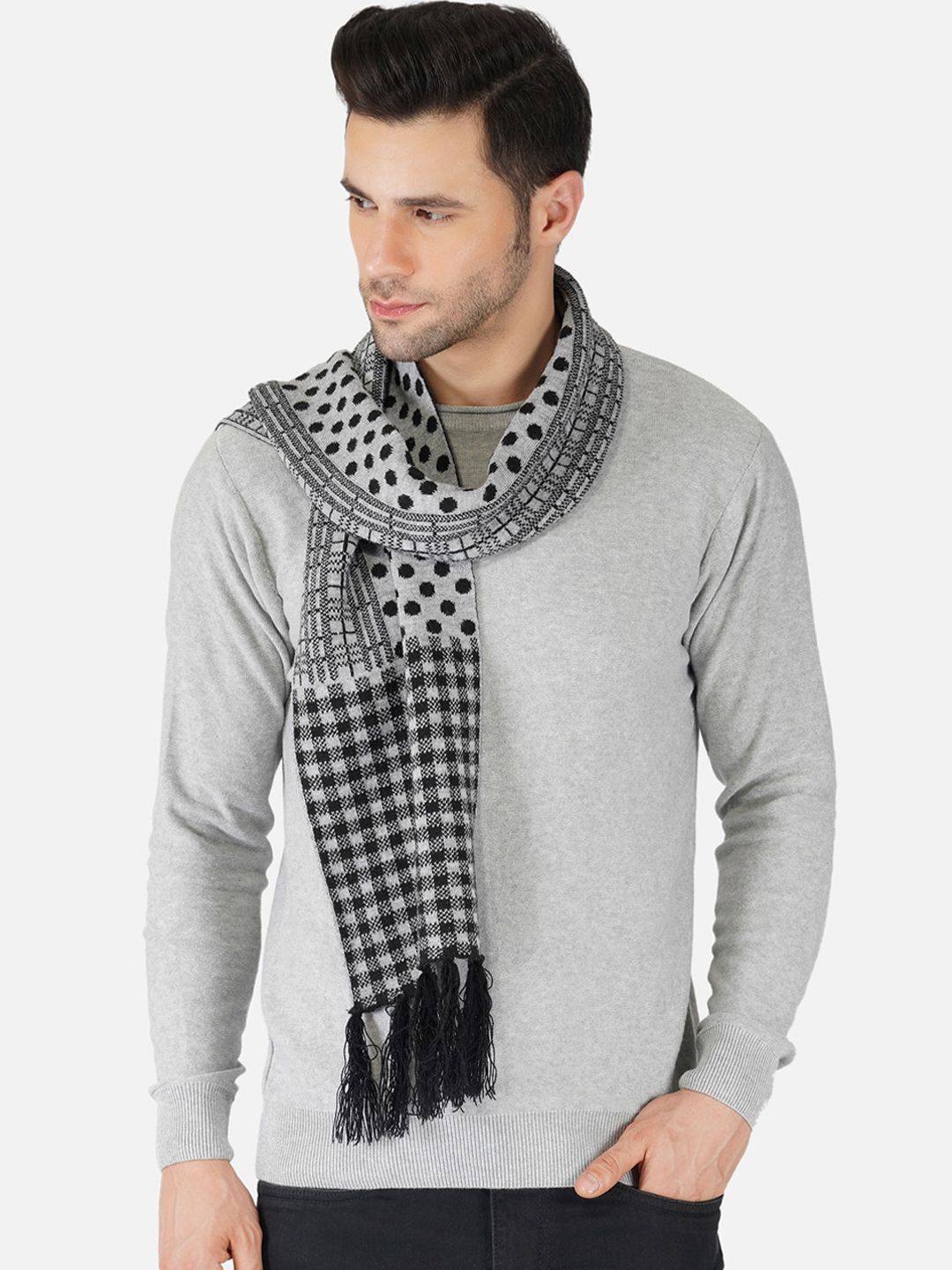 JoE Hazel Men Grey & Black Printed Muffler-image-11