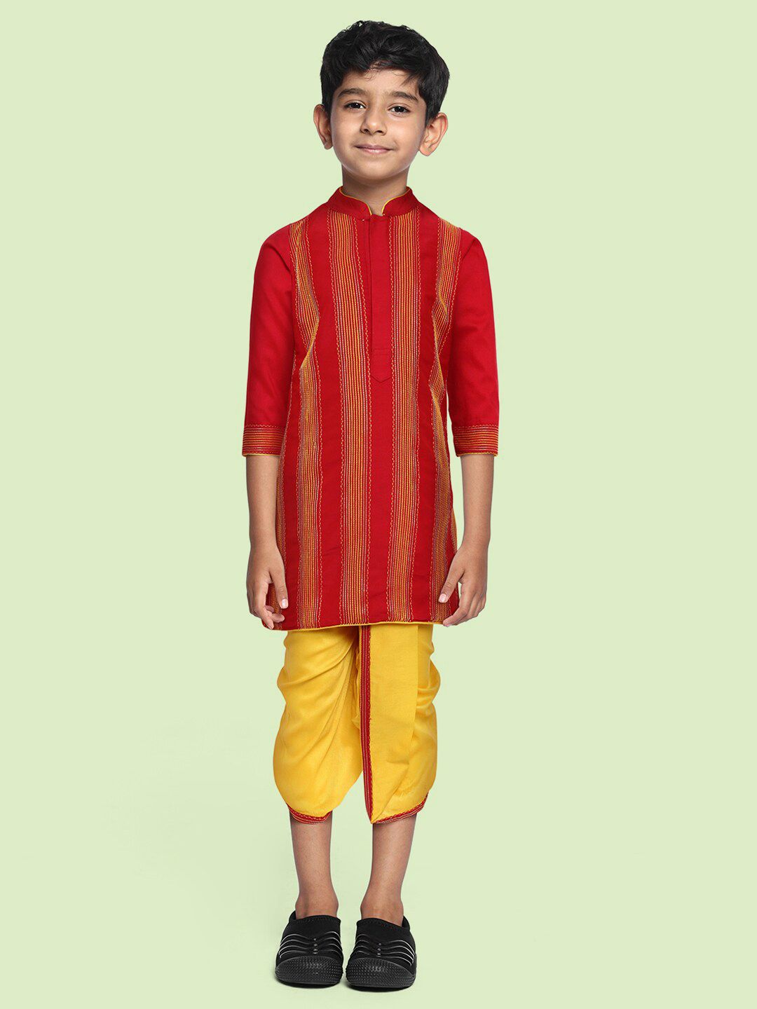 Twisha Boys Maroon & Yellow Striped Kurta With Dhoti Pants-picture-13