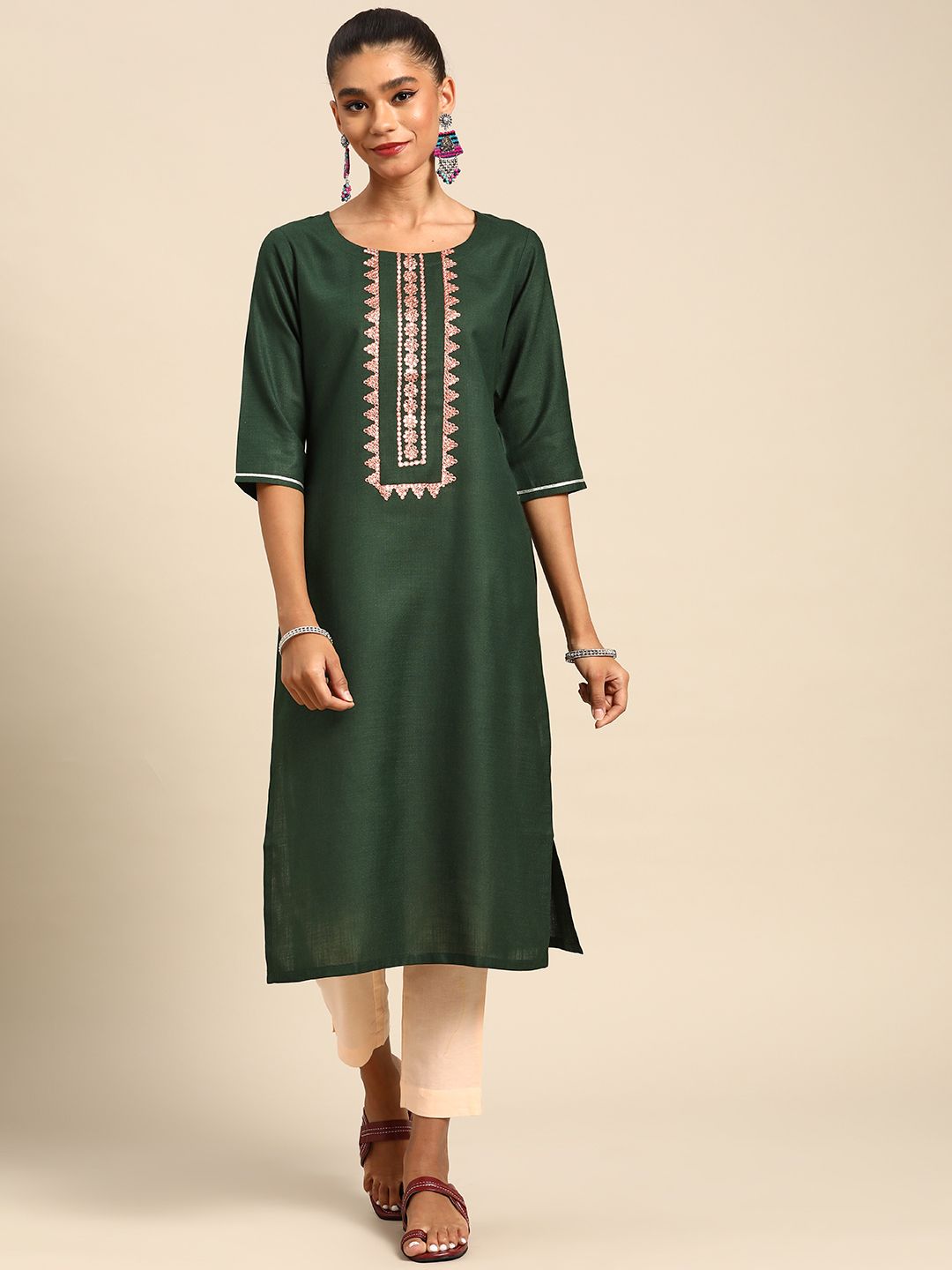 Gerua By Libas Women Green Floral Yoke Design Kurta-image-26