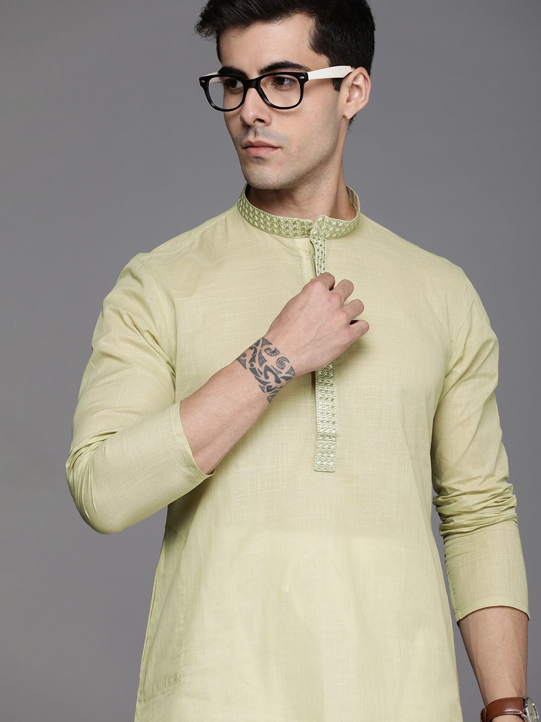 Manyavar Men Lime Green Kurta with Pyjamas