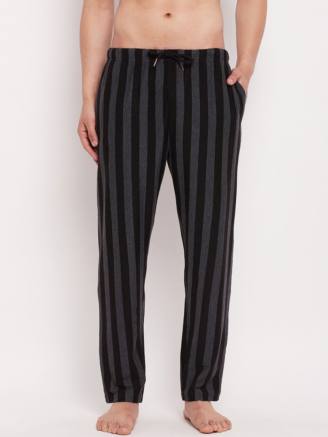 Hypernation Men Black & Grey Striped Lounge Pants-picture-39