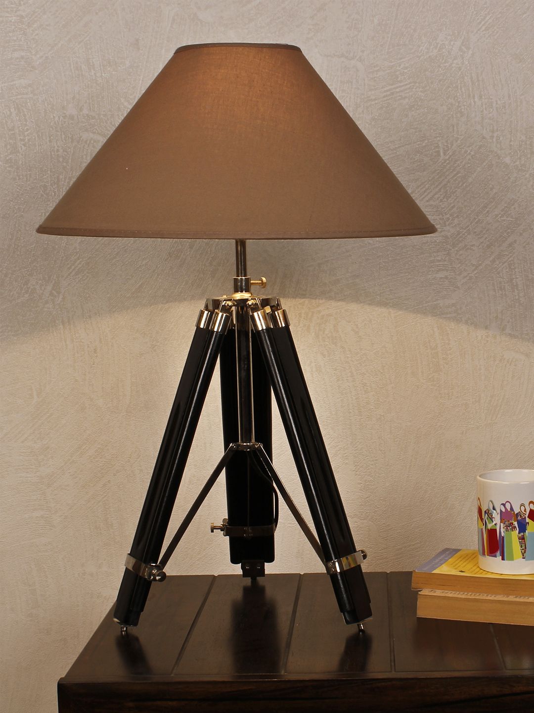 THE LIGHT STORE Brown & Black Solid Contemporary Tripod Table Lamp with Shade-image-32