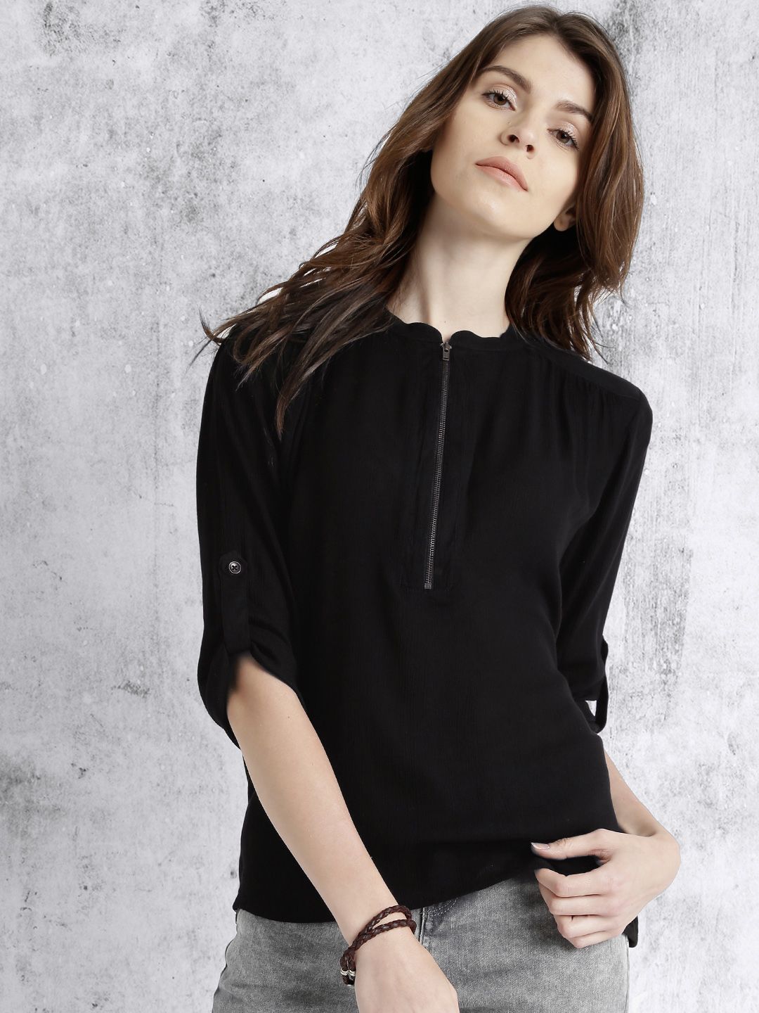 Roadster Black Top With Roll-Up Sleeves-picture-19
