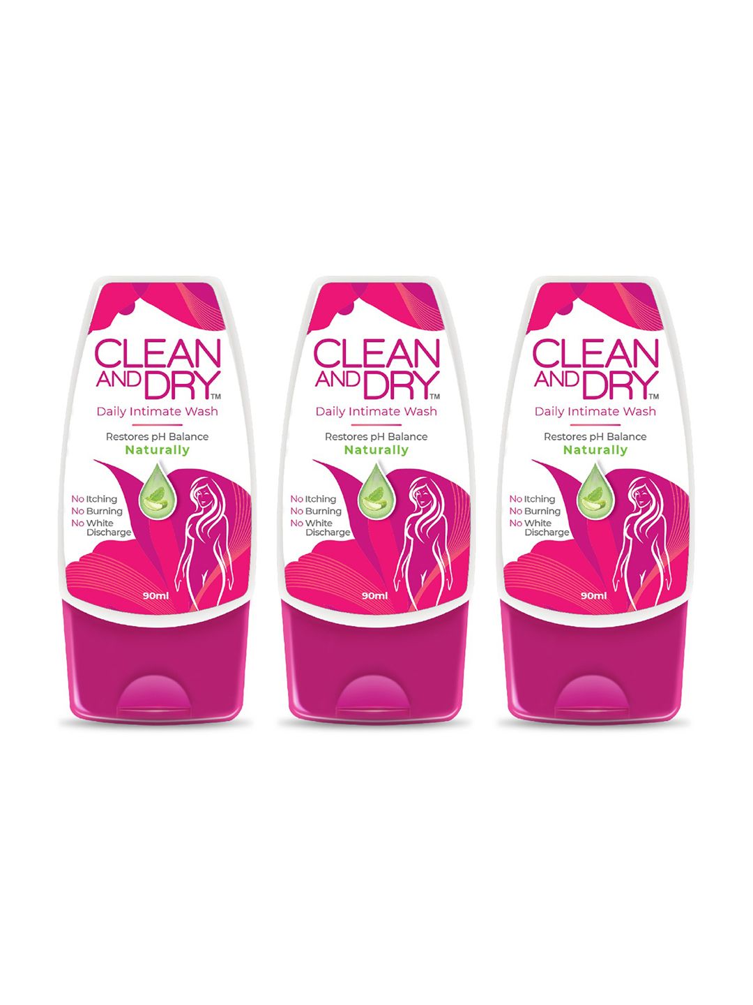 CLEAN AND DRY Women Pack of 3 Natural Intimate Wash 90ml