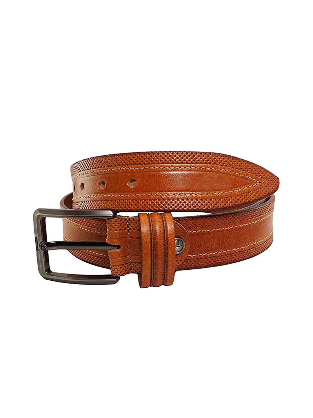 Style SHOES Men Tan Textured Leather Belts-image-16