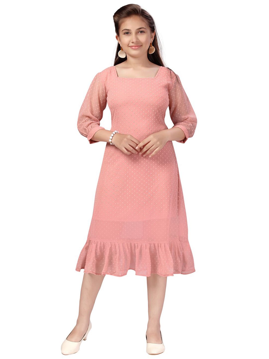 Aarika Girls Peach-Coloured Georgette Midi Dress-picture-29