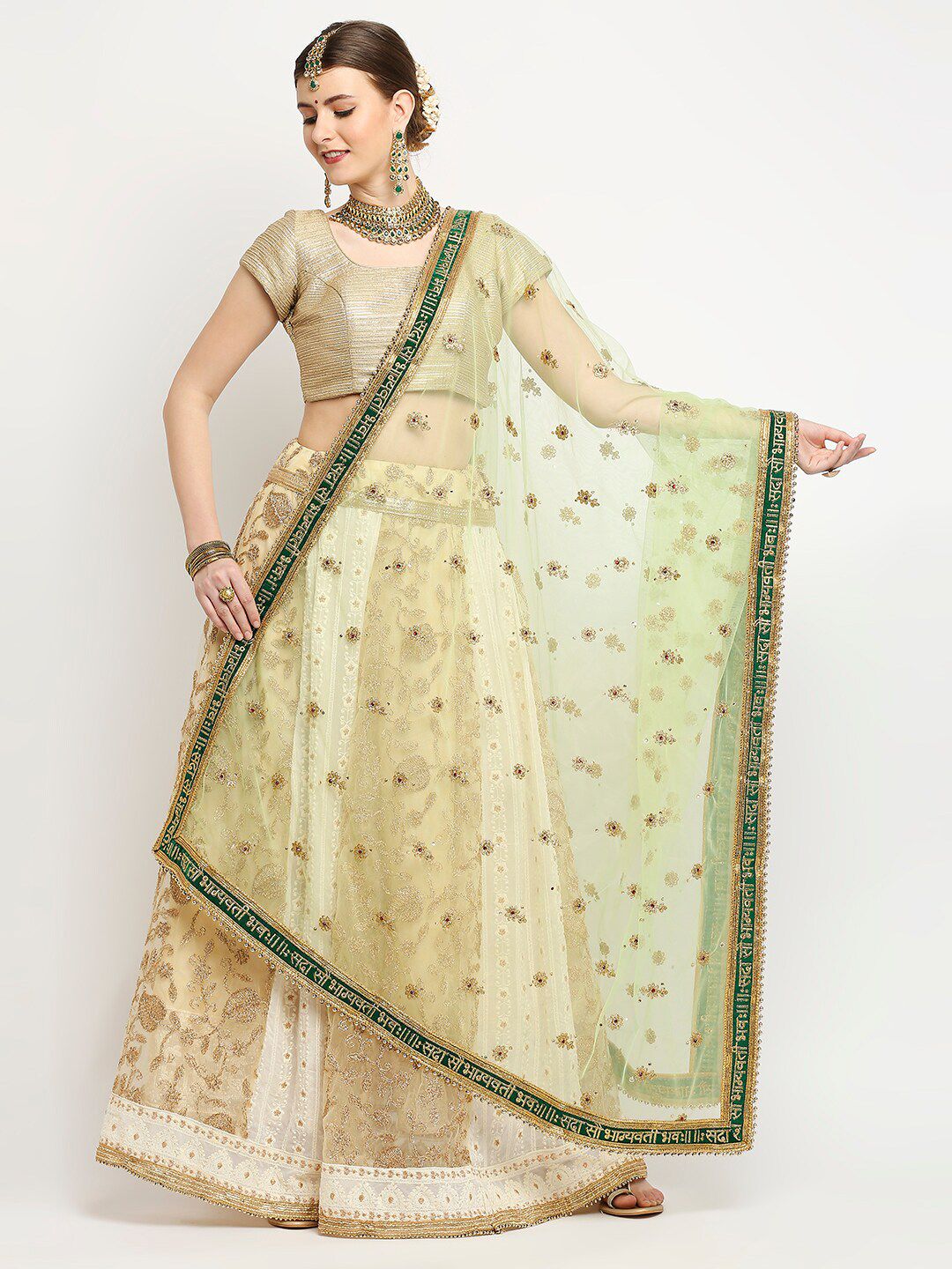 Dupatta Bazaar Green Ethnic Motifs Embroidered Dupatta with Zardozi-picture-20