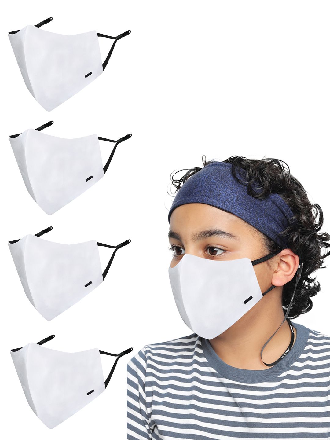 MASQ Kids Pack Of 4 Solid 4-Ply Cotton Reusable Outdoor Cloth Masks